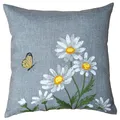 Produktbild: heimtexland Dekokissen Leinen-Optik Bestickt Deko Esszimmer Serie Margariten Blumen Kissen Bezug grau Stickerei Schmetterling Sofakissen Frühling Typ886 Kissenhülle 40x40 cm weiß gelb