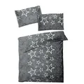 Produktbild: BettwarenShop Biber Bettwäsche Sterne anthrazit 160x210 cm + 65x100 cm - grau