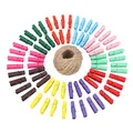 Produktbild: jijAcraft 100 Stück Mini Farbig Holz Wäscheklammern, Holzklammern klein für Fotopapier Stöpsel mit 30 m Jute-Schnur(10 Farben)