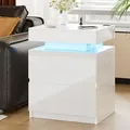 Produktbild: LVSOMT LED Nachttisch mit Geheimfach und Ladefunktion,Bewegungssensor Licht, Moderner Nachttische mit USB-C-Laden, 3 LED-Lichtfarben, 2 Schubladen