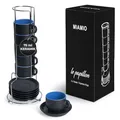 Produktbild: MIAMIO - 6 x 75 ml Espressotassen Set/Espresso Tassen Set mit Untertasse & Ständer - Kaffeetassen Set 6er Kaffeebecher Keramik - Le Papillon Kollektion (Blau)