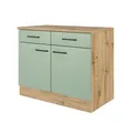 Produktbild: Küchen Unterschrank Cara 100 cm Schilfgrün matt - Artisan Eiche