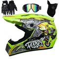 Produktbild: UIGJIOG Downhill Motorradhelm Kinder, Helm Set Herren ATV Motorradhelm D.O.T Zertifizierter Helm Mit Brille Handschuhe, Integralhelm MTB Inklusive 4 Größen Helmfutter,D