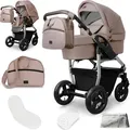 Produktbild: Bergsteiger Capri Kombikinderwagen 2-in-1 ohne Babyschale – Babywanne & Sportsitz, Luftreifen, Federung, höhenverstellbarer Griff, faltbar, Zube... - Braun/Silber