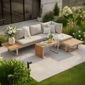 Produktbild: riess-ambiente Wetterfestes Gartenmöbel Set IBIZA MODULAR LOUNGE 250cm champagner greige Aluminium Loungeset Gartenset Gartenmöbel Balkonset - Beige