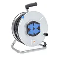 Produktbild: as - Schwabe Heimwerker Metallkabeltrommel, 50 m H05RR-F 3G1,5 Leitung 230V/16A, mit 4 blauen Schutzkontaktsteckdosen inkl. Klappdeckel & Thermoschutzschalter, IP20, Made in Germany, Silber, 10412