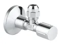 Produktbild: GROHE Universal Eckventil mit Quetschverschraubung (mit ergonomischem Metallgriff, selbstdichtendes Anschlussgewinde, Wandanschluss 1/2 Zoll mit Schubrosette, Abgang 3/8 Zoll), chrom, 22039000