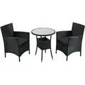 Produktbild: Juskys Polyrattan Balkon Set Bayamo 2 Personen – Tisch mit Glasplatte & 2 Stühlen – Wetterfeste Balkonmöbel – Auflagen waschbar – schwarz... - Grau/Schwarz