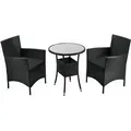 Produktbild: Polyrattan Balkon Set Bayamo 2 Personen – Tisch Mit Glasplatte & 2 Stühlen – Wetterfeste Balkonmöbel – Auflagen Waschbar – Schwarz – Grau - Juskys