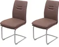 Produktbild: 2er-Set Esszimmerstuhl HWC-H70, Küchenstuhl Freischwinger Stuhl, Stoff/Textil Edelstahl gebürstet braun