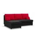 Produktbild: Mebligo Kemi - Ecksofa mit Schlaffunktion, Bettkastem, Komfort und Still, Schaum, schwarz + rot (Mikrofaza 15)