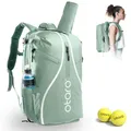 Produktbild: Otaro Tennisrucksack mit Schuhfach, Laptop- & Thermofach für 2 Schläger | 42 L | Tennistasche Herren | Getränk- & Ballfach | Tennistasche Damen inkl. Regenschutz & Wäschesack (Matcha Grün)
