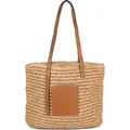 Produktbild: styleBREAKER Korbflecht Schultertasche aus Papierstroh mit Kunstleder Details | Damen Shopper Basttasche geflochten mit Reißverschluss | Strandtas... - Braun