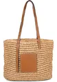 Produktbild: styleBREAKER Korbflecht Schultertasche aus Papierstroh mit Kunstleder Details | Damen Shopper Basttasche geflochten mit Reißverschluss | Strandtasche 43 x 34 x 4 cm, Farbe:Braun