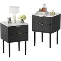 Produktbild: Nachttisch 2er Set marmor, Nachtschrank mit Schubladen, Nachtkommode mit Metallfüße, Sofatisch mit Beine, Beistelltisch für Wohnzimmer Schlafzimmer,