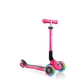Produktbild: GLOBBER JUNIOR Foldable Lights – Tretroller, 120/80 mm, ABEC 5, 3-rädrig, LED-Leuchtrollen, Fuchsia pink