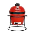 Produktbild: Kamado Joe - Joe Jr. 13,5 Zoll tragbarer Holzkohlegrill in Rot mit gusseisernem Ständer, Hitzeabweiser und Aschenbecher