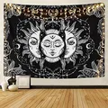 Produktbild: LOMOHOO Tarot-Wandteppich Sonne und Mond Psychedelische Tapisserie Schwarz Himmlisch Wandbehang Wandteppiche indisch Mandala Bohemien Hippie Strand werfen (A-Sonne und Mond, L/148cmx200cm)