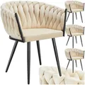 Produktbild: tectake® Samt Stuhl, Schalenstuhl mit Armlehne in Knoten Optik, Esszimmerstühle, Sessel modern für Wohnzimmer, Esszimmer, als Küchenstühle, für Schminktisch, Dining Chair Set - Sand, 4er Set