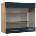 Produktbild: Vicco Küchenglasschrank, Dunkelblau, Honigeiche, Holzwerkstoff, 3 Fächer, Rechteckig, 80x72x34.1 cm, Küchen, Küchenmöbel, Küchenschränke, Küchenoberschränke