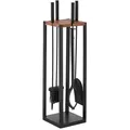 Produktbild: Relaxdays Kaminbesteck, 5-teiliges Set, Schürhaken, Ascheschaufel, Besen, Zange & Ständer, Kamingarnitur, schwarz/braun