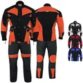 Produktbild: Motorradkombi Herren 2-teiler mit 6CE-Protektoren Motorradanzug Textil Winddicht Motorradjacke & Motorradhosen-Set - aus 4 Schichten Abnehmbar Thermofutter - insgesamt 9 Taschen - Orange - 52