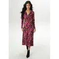 Produktbild: Maxikleid ANISTON SELECTED, Damen, Gr. 38, N-Gr, orange, rot, lila, schwarz, Single Jersey, Obermaterial: 95% Viskose, 5% Elasthan, bedruckt, gemustert, figurumspielend knöchelfrei, V-Ausschnitt, Kleider Maxikleid, mit V-Ausschnitt in Wickeloptik und Unterbrustnaht