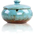 Produktbild: Keramik Aschenbecher Winddicht, Deckel, Blau, Rund, 11,4cm, Raucherzubehör
