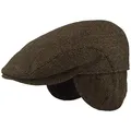 Produktbild: Breiter Herren Winter Schiebermütze mit Ohrenklappen Flatcap Schirmmütze 100% Wolle Newsboy ausklappbarer Ohrenschutz Hautfreundlich Bequem Fischgrät Oliv 62
