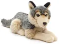 Produktbild: Uni-Toys Kuscheltier Grauwolf, liegend - 30 cm (Länge) - Plüsch-Wolf, Lupus - Plüschtier, zu 100 % recyceltes Füllmaterial