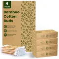 Produktbild: 400 Bambus-Wattestäbchen | 100 % umweltfreundlich biologisch abbaubar | 4 x 100 Ohrpolster Baumwolle … (400 Stück)
