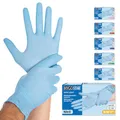 Produktbild: FRANZ MENSCH Hygostar Nitrilhandschuhe Safe Light | puderfrei, blau, 8/M, 24cm, 100 Stück, Einweghandschuhe, Einmalhandschuhe, in Gr. XS, S, M, L, XL & XXL verfügbar