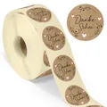 Produktbild: colortouch Dankeschön Aufkleber - 500 St Danke Etiketten - 35 mm Rund Rolle - Vielen Dank Sticker in Kraftpapier Optik für Weihnachtsdeko Papiertüten Hochzeit Geburtstag Verpackung - Weihnachtssticker