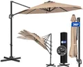 Produktbild: KESSER® Sonnenschirm Ampelschirm SUN Rund XL Ø330 cm Inkl. Abdeckung, 7-Fach Verstellbar Drehbar Neigbar Kippbar Groß 360° Drehbar Gartenschirm mit Kurbel Sonnenschutz UV50+ Taupe