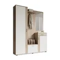 Produktbild: Stella Trading PATENT Flurgarderoben Set in Sonoma Eiche Optik, Weiß - Stylishe Kompaktgarderobe mit Spiegel für Ihren Eingangsbereich - 145 x 184 x 29 cm (B/H/T), Braun