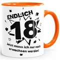 Produktbild: MoonWorks Kaffee-Tasse Endlich 18 jetzt muß ich nur noch erwachsen werde Teetasse Keramiktasse orange Unisize