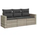 Produktbild: vidaXL Garten Sofa Garnitur 3-TLG., Gartenmöbel Set mit Kissen, Sitzgruppe für Garten Terrasse, Modular Gartensofa Lounge, Hellgrau Poly Rattan