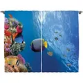 Produktbild: Abakuhaus Gardine Schlafzimmer Kräuselband Vorhang mit Schlaufen und Haken, ocean Life Unterwasser Fisch Meer blau 280 cm x 175 cm