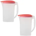 Produktbild: Engelland - 2 x Getränkekrug mit Deckel, Lachs-Transparent, für Saft, Wasser, Eistee, Softdrinks, Kanne, Behälter, Kühlschrankkrug, Multifunktionsbox, 2 Liter, Füllskala, BPA-frei, Kunststoff
