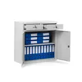 Produktbild: Domator Kleiner Aktenschrank C17B Büroschrank mit 2 Schubladen Flügeltüren Metallschrank Pulverbeschichtet Metall Abschließbar 90 cm x 90 cm x 40 cm (Grau)