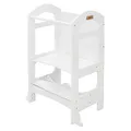 Produktbild: Joyz 2 in 1 Lernturm für Kinder ab 1 Jahr, Montessori Lernstuhl mit Tafel, Weiß, aus Holz, Tritthocker Verwandelbar in Kindertisch und -Stuhl, Hochstuhl Schemel Küchenhelfer Lerntower Learning Tower