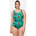 Produktbild: Ulla Popken Badeanzug Badeanzug Blätter ohne Softcups Rundhals blau|grün 58/60