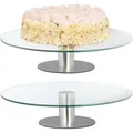 Produktbild: Tortenplatte mit Fuß, 2er Set, drehbar, ∅ 30 cm, zum Servieren, runde Kuchenplatte Glas, transparent/silber - Relaxdays