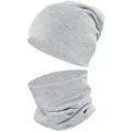 Produktbild: TupTam Beanie Kinder Beanie Mütze Schlauchschal Set aus Jersey und Rippstoff grau 56-62