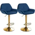 Produktbild: Clp - 2er Set Barhocker Braga Gold Samt Blau