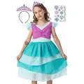 Produktbild: Corimori Prinzessin-Kostüm Meerjungfrau Kleid für Kinder mit Tattoos & Diadem, Meerjungfrauen - Kostüm Kleid für Karneval, türkis, Größe 128/134 Konfektionsgröße 128/134