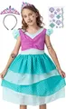 Produktbild: corimori Meerjungfrau Prinzessin Kostüm Kleid für Kinder | Set mit Tattoos & Diadem | Meerjungfrauenkostüm für Karneval, türkis, Größe 128/134