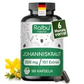 Produktbild: Johanniskraut Kapseln Hochdosiert - 5500 mg Johanniskraut pro Kapsel (10:1 Extrakt) - Natürliches Hypericin - 180 Kapseln, 6 Monate Vorrat - Vegan & Ohne Zusatzstoffe - Raibu