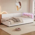 Produktbild: Merax Tagesbett 90x200 cm, Schlafsofa mit LED-Umgebungslicht & Fernbedienung, Vliesimitat Schlafsofa, Daybett mit Lattenrost, Kinderbett, Weiß