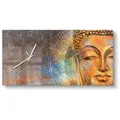 Produktbild: DEQORI Wanduhr 'Meditierender Buddha' (Glas Glasuhr modern Wand Uhr Design Küchenuhr) grau|orange 60 cm x 30 cm